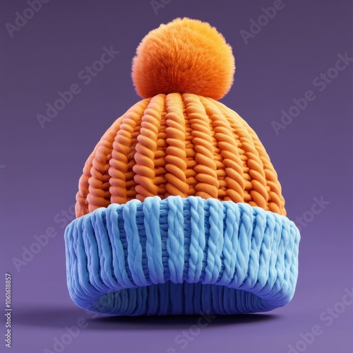 Vibrant Knitted Hat with Pom-Pom on Purple Background