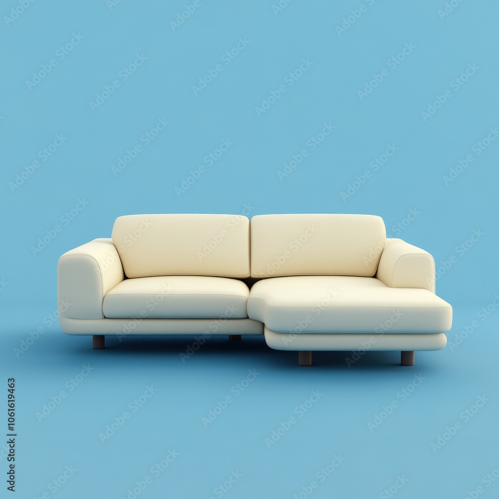 Minimalist Cream Sofa on Pastel Blue Background Minimalist Cream Sofa on Pastel Blue Background