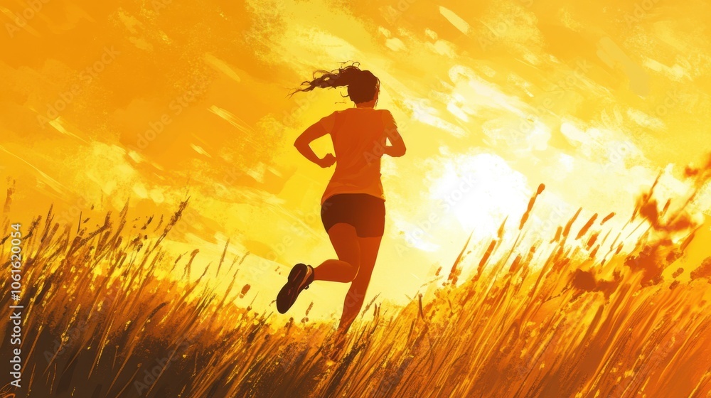 Woman running, summer evening. Generative AI Woman running, summer evening. Generative AI