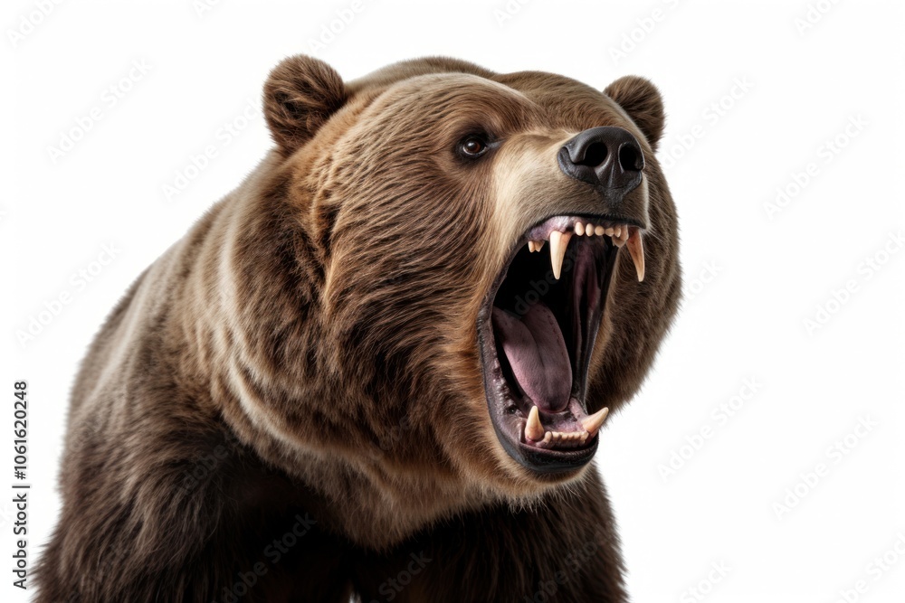 Fototapeta premium Angry bear photo, isolated on white background.