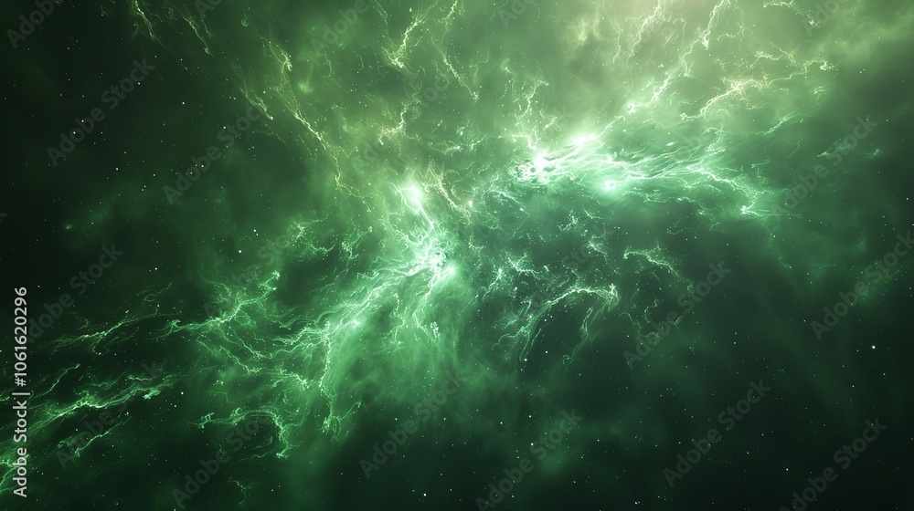 Green Nebula Space Background, 8K Realistic Lighting Green Nebula Space Background, 8K Realistic Lighting