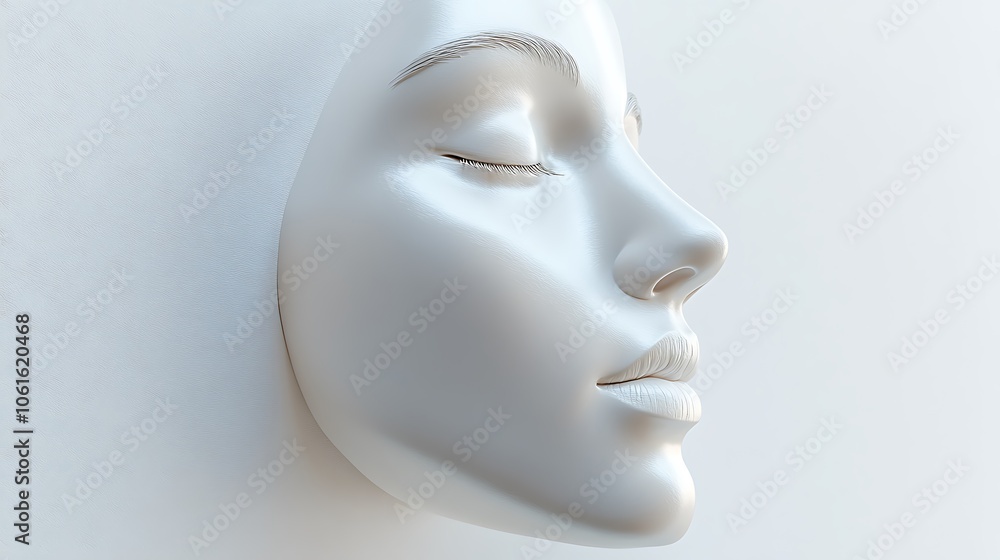 A minimalist sculpture of a serene, abstract human face in profile. A minimalist sculpture of a serene, abstract human face in profile.