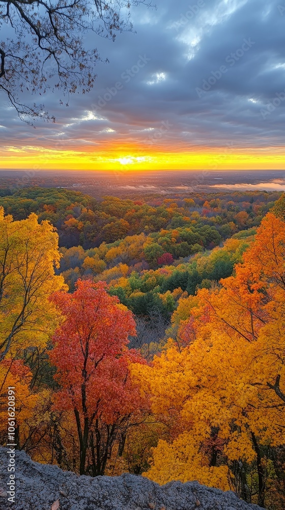 Fototapeta premium Stunning autumn forest with golden and orange trees on a mountain slope