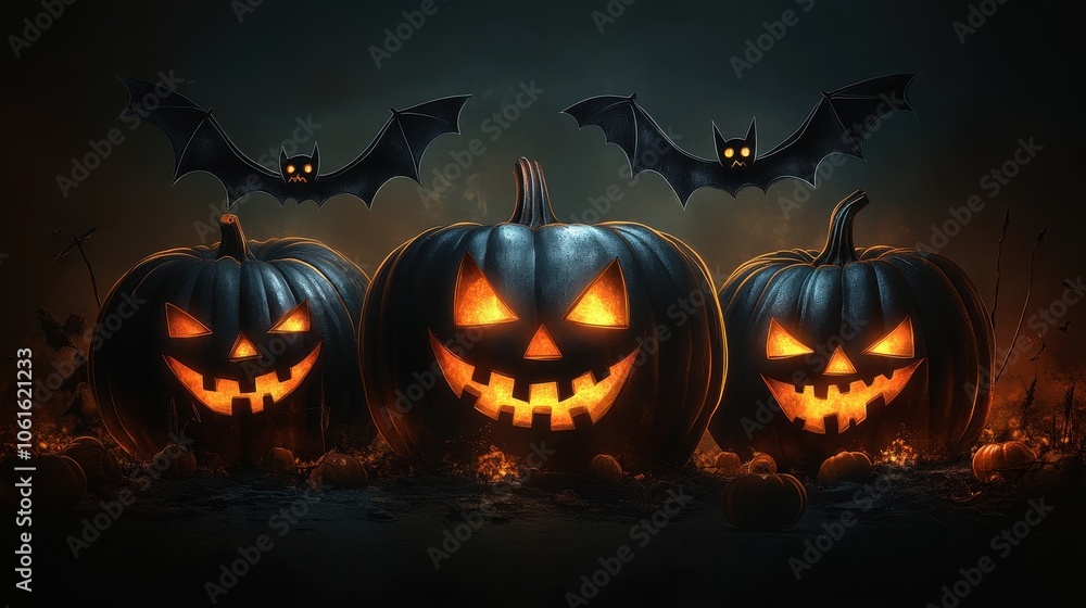 Halloween Jack-o'-Lanterns and Bats Halloween Jack-o'-Lanterns and Bats