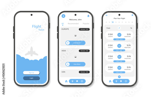 Online airline ticket booking design for mobile application. Airline ticket booking platform screen. Graphical user interface for responsive mobile applications