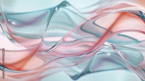 A vibrant abstraction of flowing curved lines creating movement in a pastel palette of pink and blue hues.