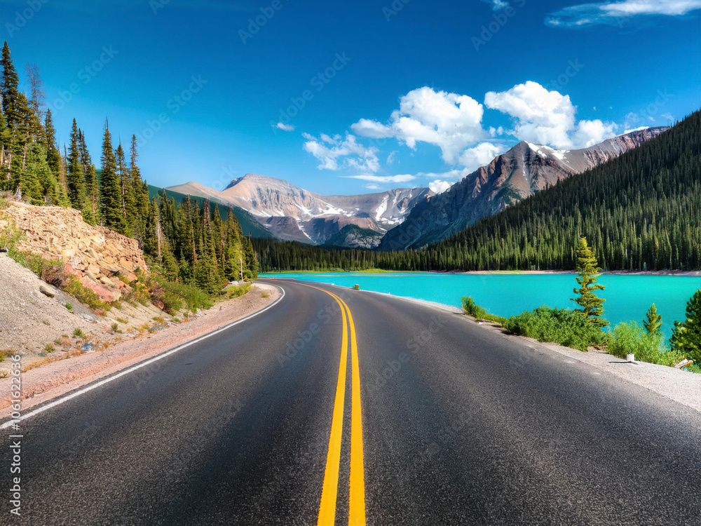 Fototapeta premium road by tranquil waters