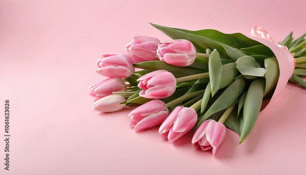 Elegant Pink Tulip Bunch Arranged On A Light Pink Background Presenting A Romantic And Charming Floral Display Ideal For Celebrations And Decorative Themes Elegant Pink Tulip Bunch Arranged On A Light Pink Background Presenting A Romantic And Charming Floral Display Ideal For Celebrations And Decorative Themes
