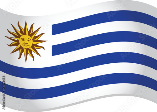 Uruguay National Flag Waving in Air Vector