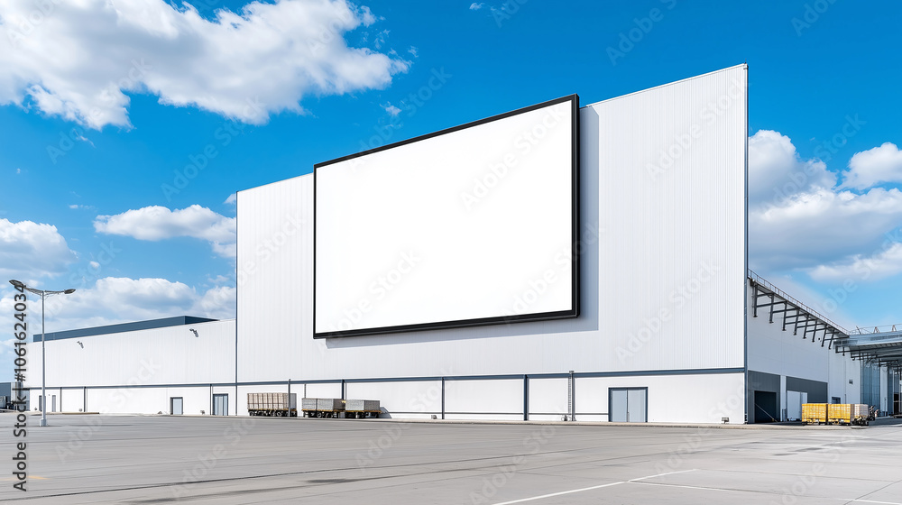 Minimalist digital billboard mockup on modern white building facade. Large blank wall-mounted screen for branding or promotional purposes in sleek urban setting. Minimalist digital billboard mockup on modern white building facade. Large blank wall-mounted screen for branding or promotional purposes in sleek urban setting.