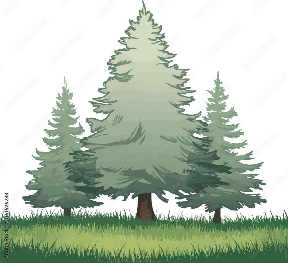 Naklejka premium Pine tree silhouette vector white and black color tree set silhouette.
