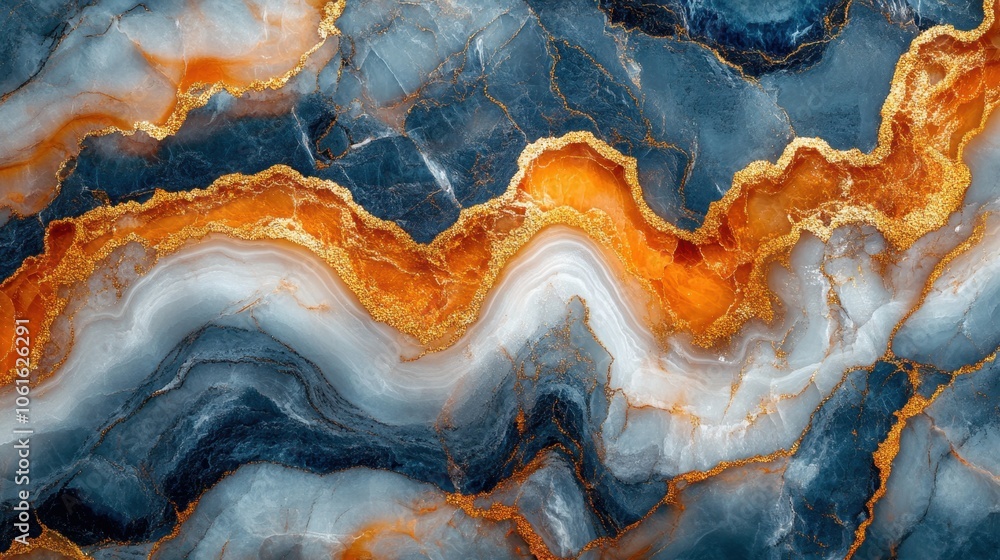 Abstract Fluid Art Background with Swirling Blue, White, and Vibrant Orange Marble-Like Patterns, Enhanced by Gold Accents and Glittering Texture, Creating a Luxurious and Dynamic Visual Abstract Fluid Art Background with Swirling Blue, White, and Vibrant Orange Marble-Like Patterns, Enhanced by Gold Accents and Glittering Texture, Creating a Luxurious and Dynamic Visual