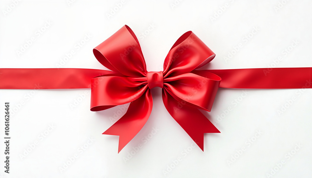Red satin ribbon bow on white background for gift wrapping and decoration Red satin ribbon bow on white background for gift wrapping and decoration