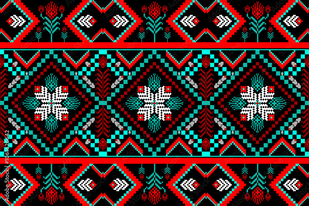 complex traditional geometric patterns Oriental ethnic pixel pattern, available in bright red, blue, white, and turquoise. Create a striking and symmetrical design. vecto,illustration,texture,clothin complex traditional geometric patterns Oriental ethnic pixel pattern, available in bright red, blue, white, and turquoise. Create a striking and symmetrical design. vecto,illustration,texture,clothin