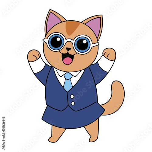 Excited Cat in Fashionable Outfit.