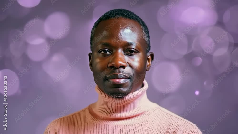 Portrait of a confident man in a pink turtleneck with bokeh background Portrait of a confident man in a pink turtleneck with bokeh background