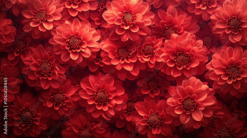 Natural fresh red chrysanthemums flowers pattern wallpaper. top view, red chrysanthemums flowers wall background Natural fresh red chrysanthemums flowers pattern wallpaper. top view, red chrysanthemums flowers wall background