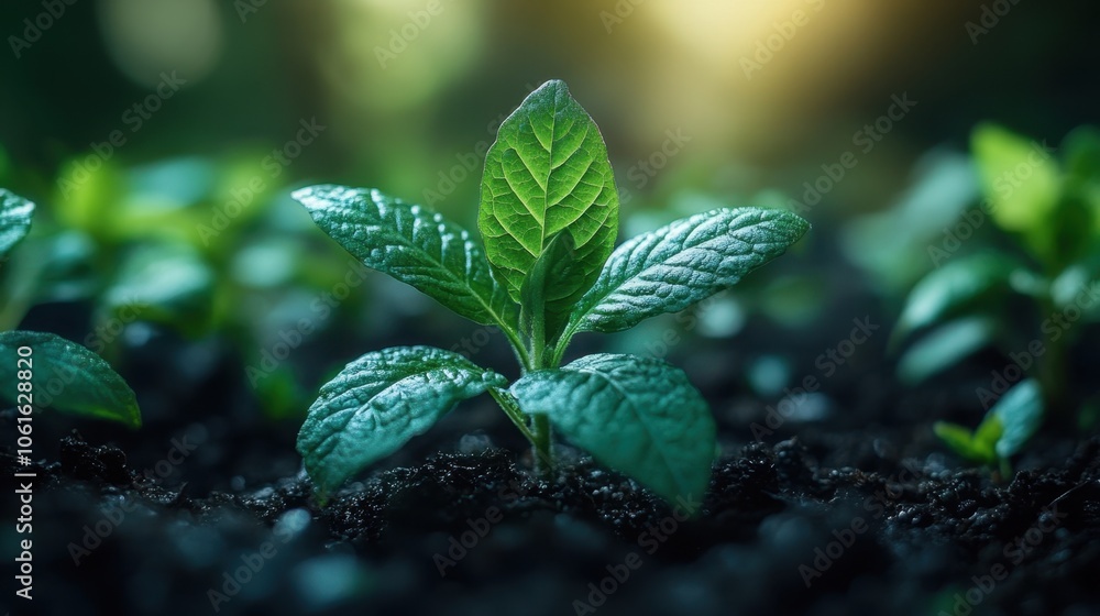 Close-Up of Young Green Seedlings in Indoor Farming Environment: Fresh Sprouts Growing in Soil with Rows of Healthy Leaves Under Soft Artificial Lighting, Highlighting Modern Agriculture Close-Up of Young Green Seedlings in Indoor Farming Environment: Fresh Sprouts Growing in Soil with Rows of Healthy Leaves Under Soft Artificial Lighting, Highlighting Modern Agriculture