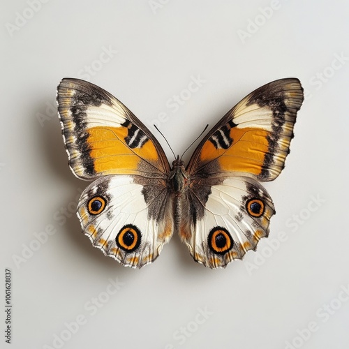 colorful cute yellow butterfly isolated on white background, clear contours and boundaries, contrast, standalone full objeckt  photo