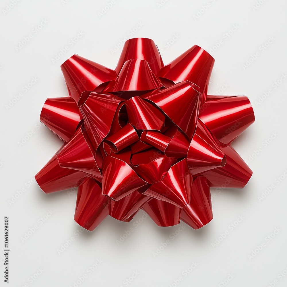Elegant bright red gift bow on a plain background, perfect for holiday or birthday celebrations, showcasing classic wrapping appeal Elegant bright red gift bow on a plain background, perfect for holiday or birthday celebrations, showcasing classic wrapping appeal