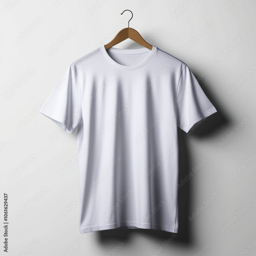 Minimalist Plain White T-Shirt Mockup Hanging on Hanger Minimalist Plain White T-Shirt Mockup Hanging on Hanger