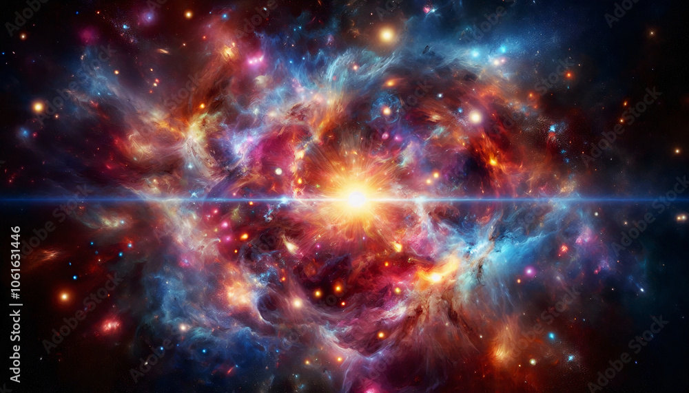 Fototapeta premium Vibrant cosmic explosion with colorful nebulas, depicting the beauty of space