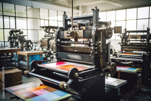 Modern small printing machine factory manufacturing. photo