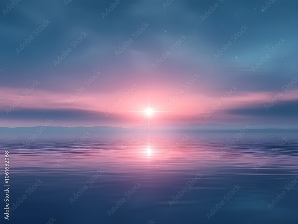 Obraz premium A single bright star shining in the twilight sky with soft colors of blue and purple to create a calming and inspiring nighttime atmosphere