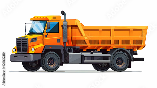 Orange dump truck isolated on a white background.