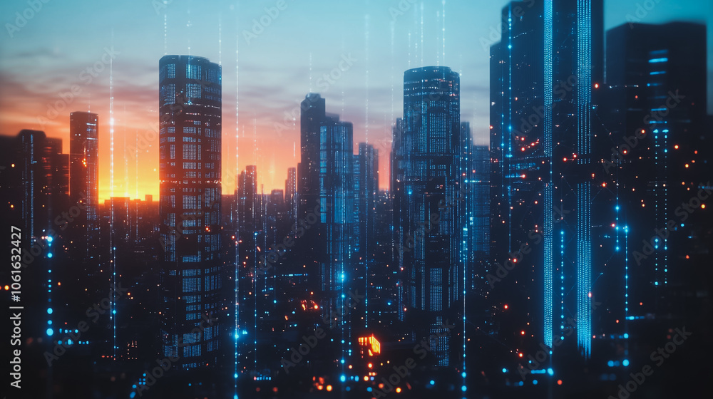 custom made wallpaper toronto digitalSmart digital city with connection cyber security network reciprocity over the cityscape . future smart wireless digital city and social media networking systems that connects people within the city