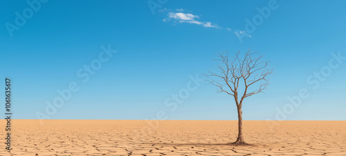 lone tree stands in desolate drought ridden landscape, evoking solitude photo