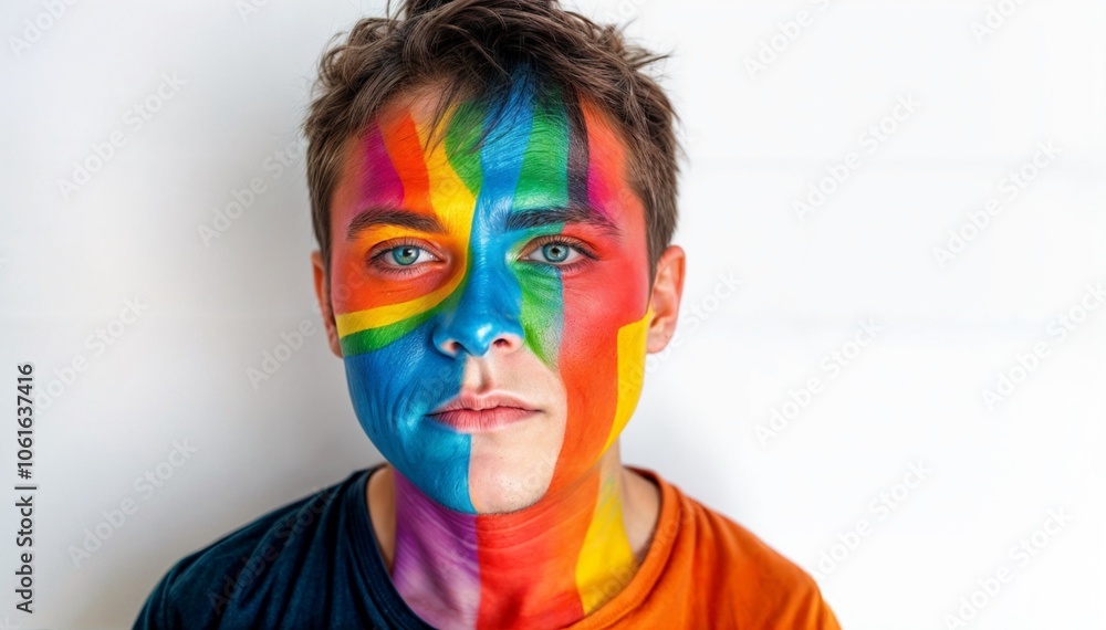 symbolic representation of lgbt pride with rainbow face makeup, portrait of a person with a painted face symbolic representation of lgbt pride with rainbow face makeup, portrait of a person with a painted face