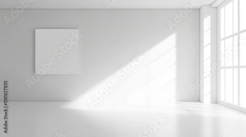 Office with blank white wall ideal for mockup display 3D rendering