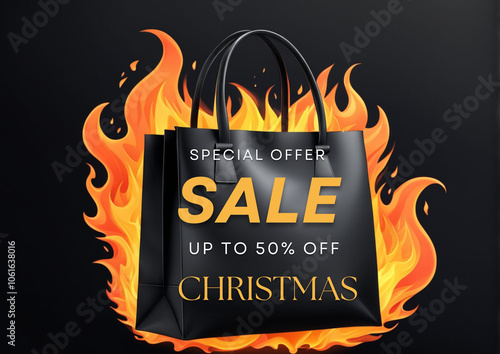 Package with the inscription Christmas discounts, label for promotions