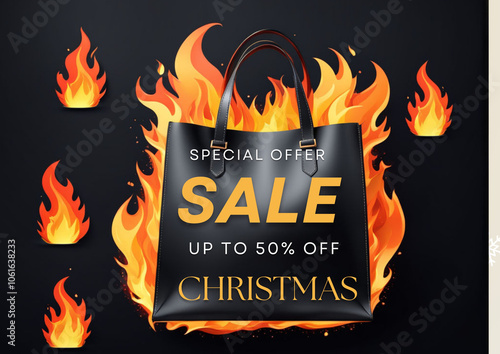 Package with the inscription Christmas discounts, label for promotions