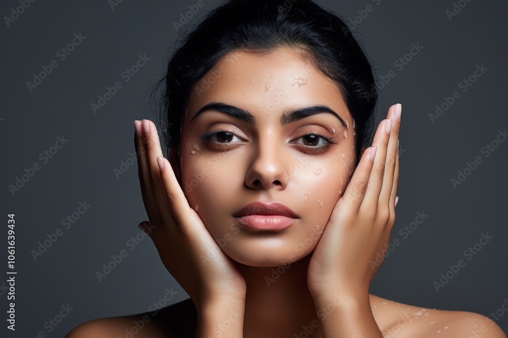Young beautiful indian woman in skincare and beauty routine portrait adult photography. Young beautiful indian woman in skincare and beauty routine portrait adult photography.