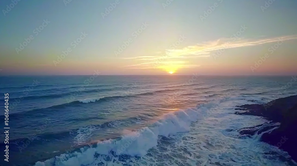 Experience the beauty of ocean waves crashing at sunset for a captivating seascape journey Experience the beauty of ocean waves crashing at sunset for a captivating seascape journey