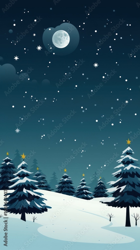 Christmas tree night snow moon. Christmas tree night snow moon.