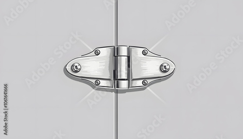 New modern metal door hinge isolated with white shades, png photo