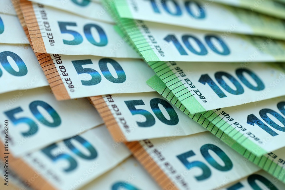 Many real european euro banknotes in big pile Many real european euro banknotes in big pile