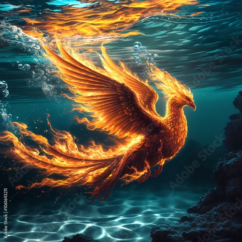 Phoenix burning in water photo