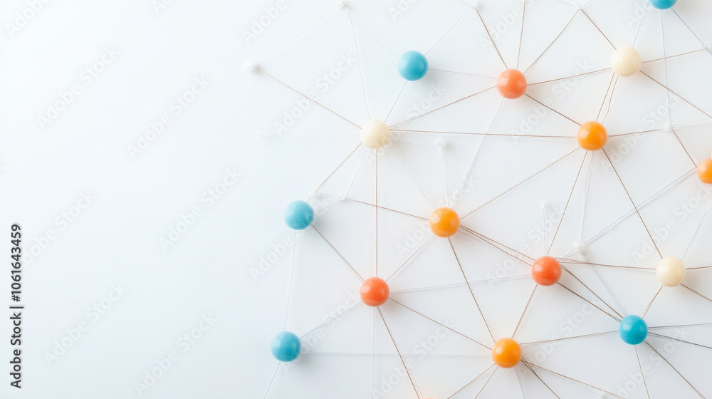 Colorful nodes connected by lines create an abstract network design, symbolizing connectivity and collaboration in modern context. This image evokes sense of innovation and technology Colorful nodes connected by lines create an abstract network design, symbolizing connectivity and collaboration in modern context. This image evokes sense of innovation and technology