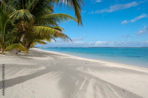 Pristine white sandy beach on Mauritius west coast