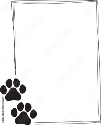 Hand drawn frames with pet footprints. Pet paw quote speech bubble.