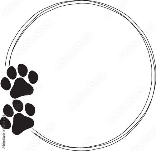 Hand drawn frames with pet footprints. Pet paw quote speech bubble.