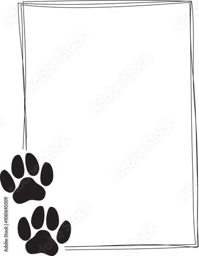 Hand drawn frames with pet footprints. Pet paw quote speech bubble.