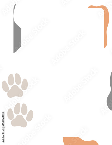 Cute kawaii frame with cat, dog and bird pawprints. Vector illustration