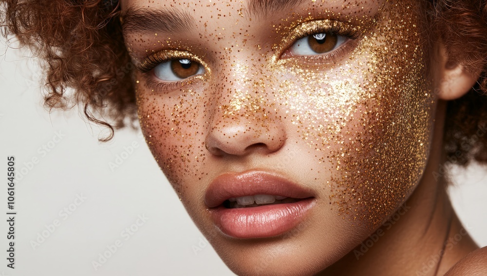 Captivating portrait of a woman with glitter makeup and curly hair Captivating portrait of a woman with glitter makeup and curly hair