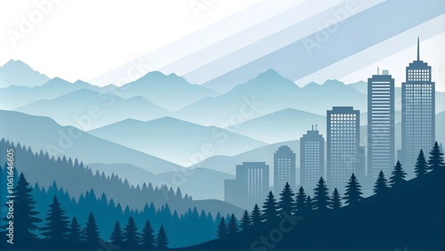 city landscape with mountains