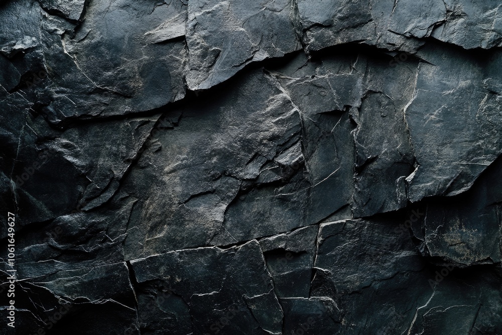 Close-up shot of a black rock wall with rough texture and cracks Close-up shot of a black rock wall with rough texture and cracks